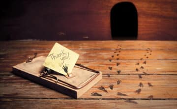 A mousetrap with a thank you note