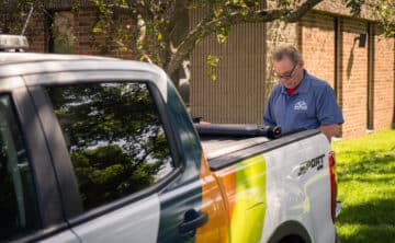 Commercial Pest Control Service getting ready for the job within a business park