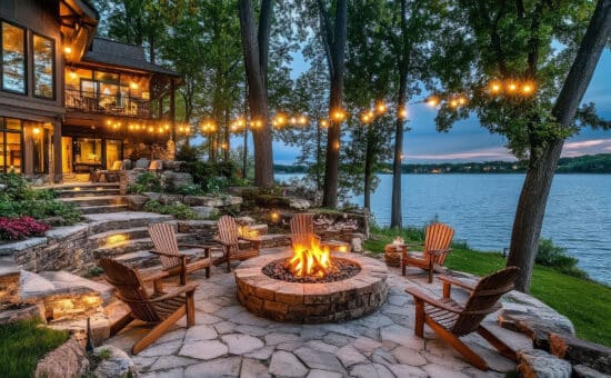 Firepit overlooking lake
